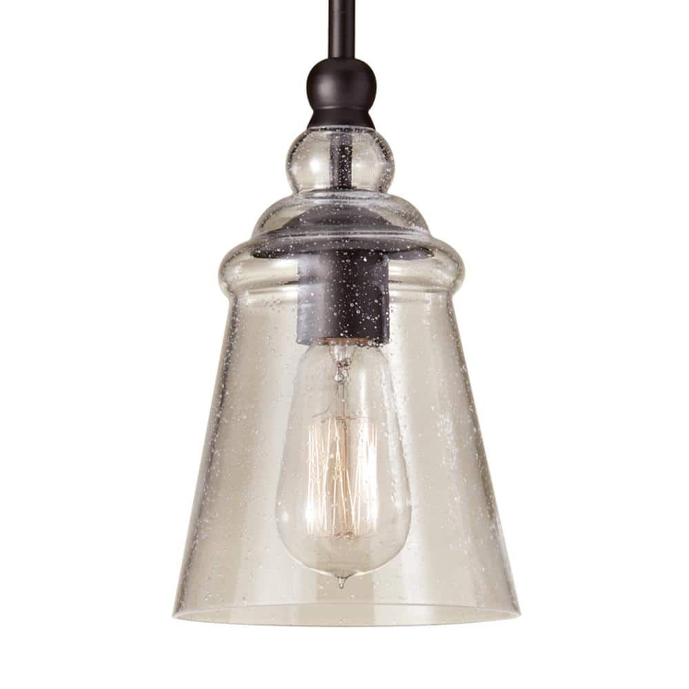Oil Rubbed Bronze Mini Pendant with Clear Seeded Glass Shade