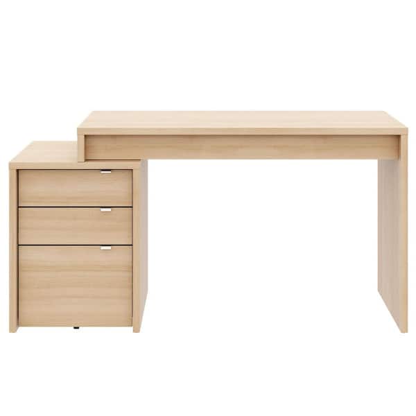 Chrono 57 in. W Natural Blonde Oak 2 Piece Home Office Set with Reversible Desk Panel and Filing Cabinet