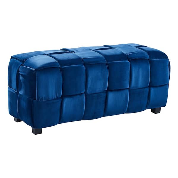 Armen Living Raven Blue Velvet Contemporary Long Ottoman