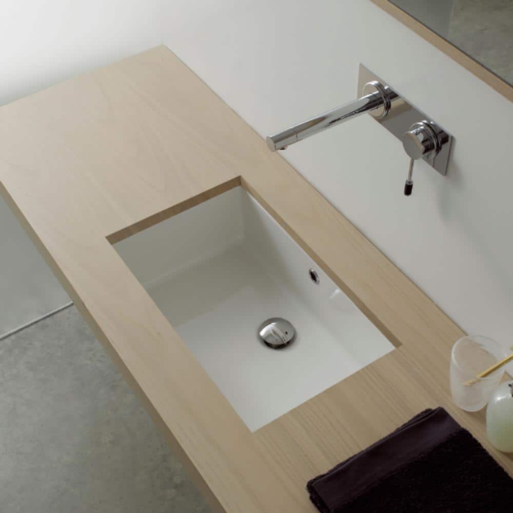 Scarabeo White Ceramic Rectangular Undermount Bathroom Sink with Overflow