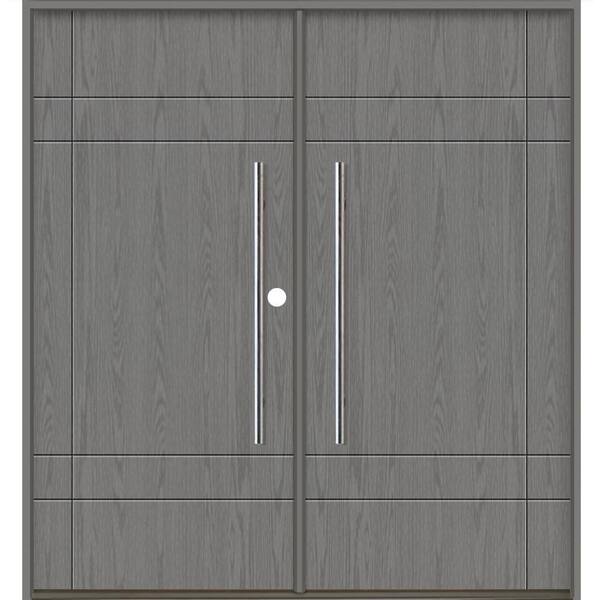 Krosswood Doors SUMMIT Modern Faux Pivot 72 in. x 80 in. Left-Active/Inswing Malibu Grey Stain Double Fiberglass Prehung Front Door