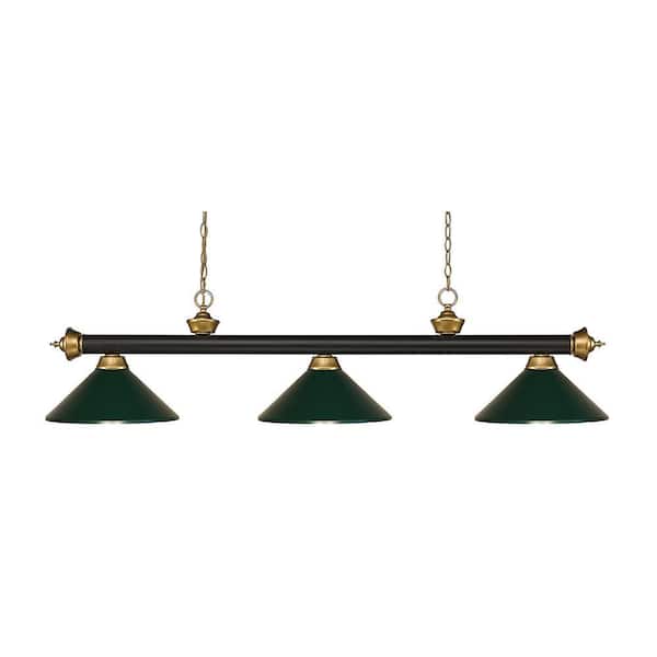 Riviera 3-Light Bronze + Satin Gold + Metal Dark Green Shade Billiard Light With No Bulbs Included