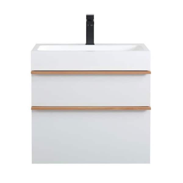 24 in. W x 19 in. D x 23 in. H Wall-Mounted Bath Vanity in White with White Acrylic Top