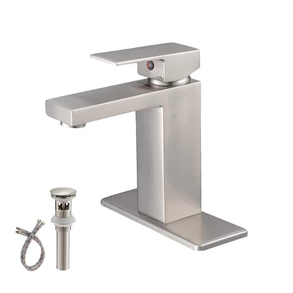 Unbranded Single Handle Single Hole Bathroom Faucet with Drain Assembly in Brushed Nickel