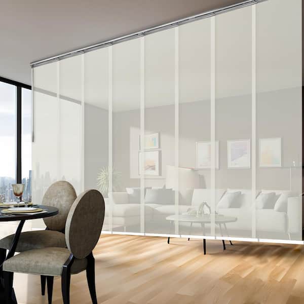 EMOH Ashy Mesh 130 in.- 175 in. W x 94 in. L Adjustable 8-Panel White Double Rail Panel Track with 23.5 in. Slates