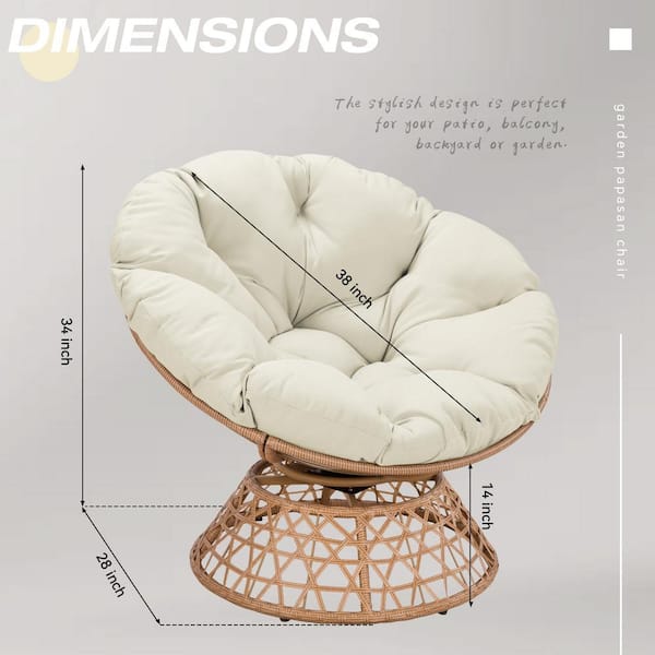 Wicker Outdoor Lounge Chair Papasan Chair with Beige Cushion and