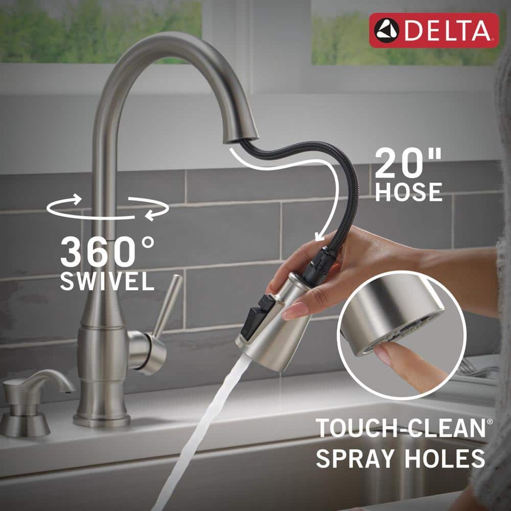 Hazelwood Stainless Steel Pull-Down Kitchen Faucet with Soap Dispenser