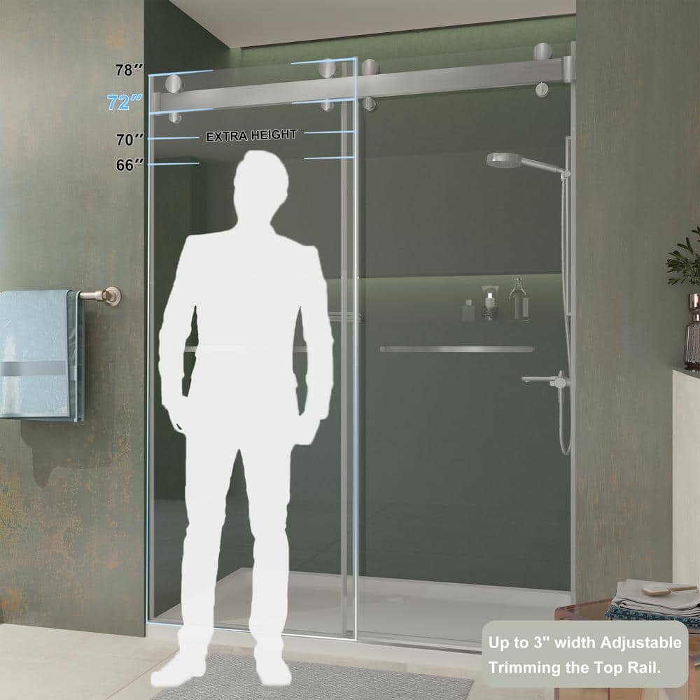 Brushed Silver Frameless Double Sliding Shower Door with Clear Tempered Glass