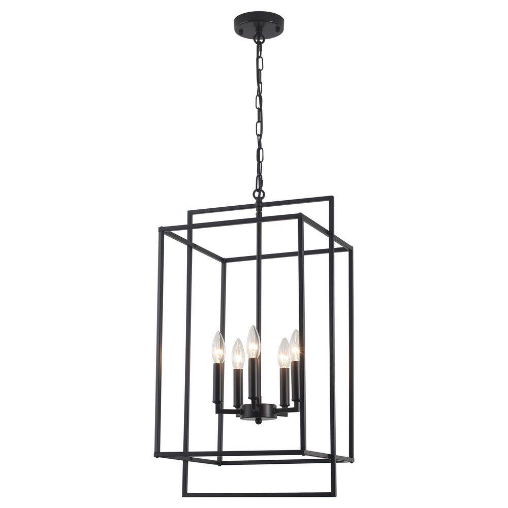 5-Light 14.17 in. Black Candlestick Hanging Linear Chandelier Fixture Cage Ceiling Light for Kitchen Island Dining Room price history on PriceWatchPro