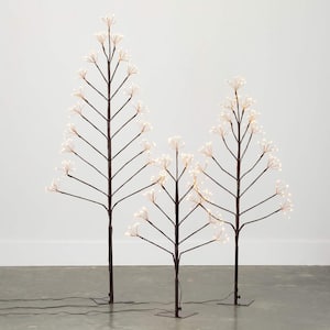 60 in., 47.5 in. and 36 in. Outdoor Lighted Twig Christmas Tree - Set of 3, Brown