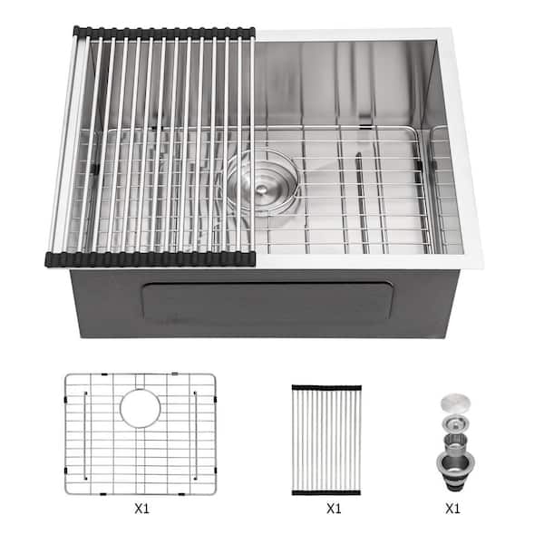 21 in. Undermount Single Bowl 18-Gauge Stainless Steel Bar Sink Zero Radius Corner Kitchen Basin with Bottom Grid