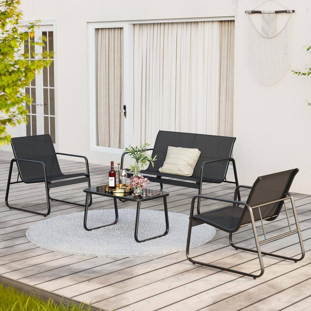 4-Piece Patio Furniture Set, Bistro Set with Loveseat and 2-Single Chairs, for Backyard, Balcony, Black price history on PriceWatchPro