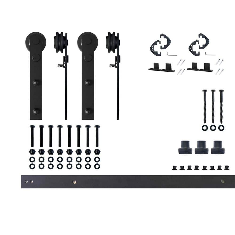 Black Rustic Double Door Sliding Barn Hardware Kit, 4.5ft Track