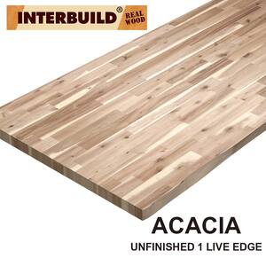 Unfinished Solid Acacia 8 ft. L x 25.5 in. D x 1.5 in. T, Butcher Block Countertop with Live Edge