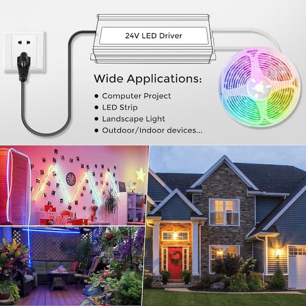 200W LED Driver Power Supply - 24V Waterproof IP67, AC 90-130V To DC 24V Transformer For LED Strips & Lights