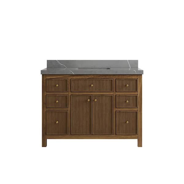 Willow Collections Sonoma Teak 48 in. W x 22 in. D x 36 in. H Bath Vanity in Dark Teak with 2" Piatra Quartz Top