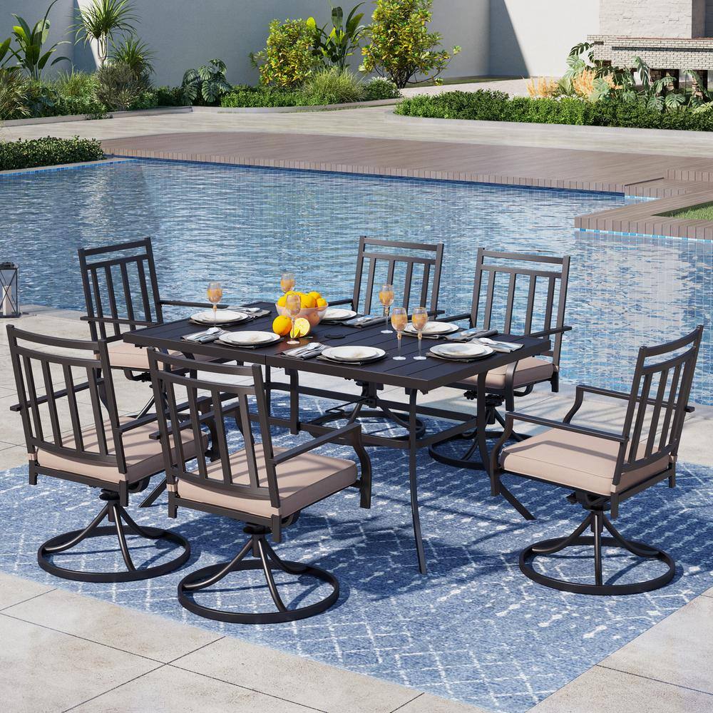 PHI VILLA 7-Piece Metal Rectangular Outdoor Dining Set with Beige Cushions THD7-326N113 - The ...