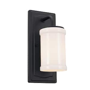Vetivene 1-Light Textured Black Bathroom Wall Sconce Light with Opal Glass