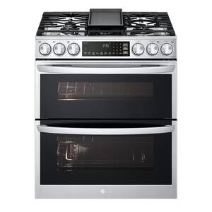 6.9 cu. ft. Smart Slide-In Double Oven Gas Range with ProBake and InstaView in PrintProof Stainless Steel