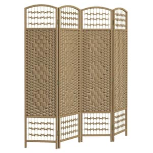4-Panel Room Divider, Folding Privacy Screen, 5.6 in. Room Separator, Fiber Freestanding Partition Wall Divider, Natural