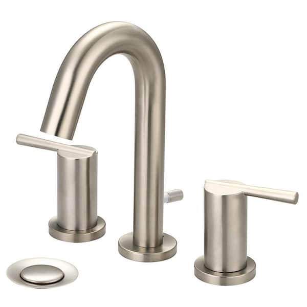 Olympia Faucets i2v 8 in. Widespread 2-Handle Bathroom Faucet with Brass Pop Up in Brushed Nickel