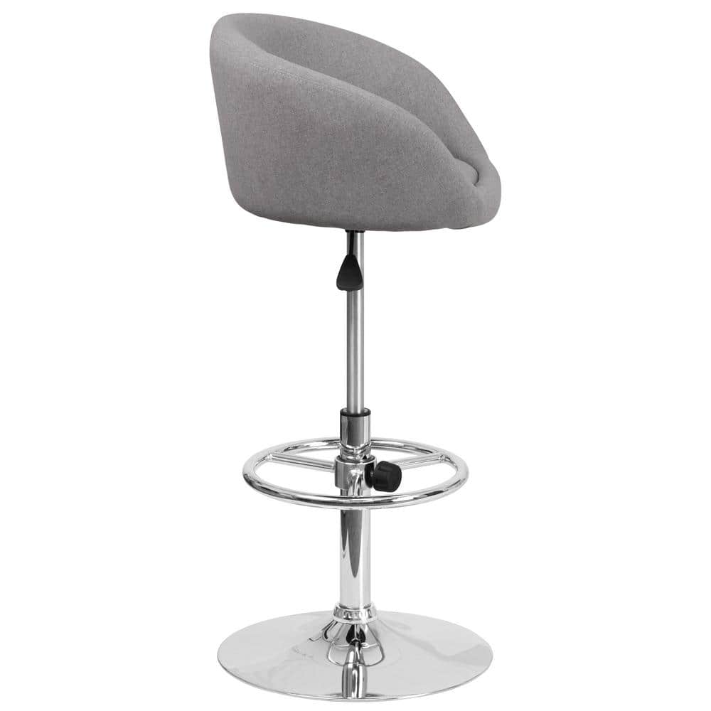 Gray Fabric Adjustable Height Swivel Barstool with Chrome Base