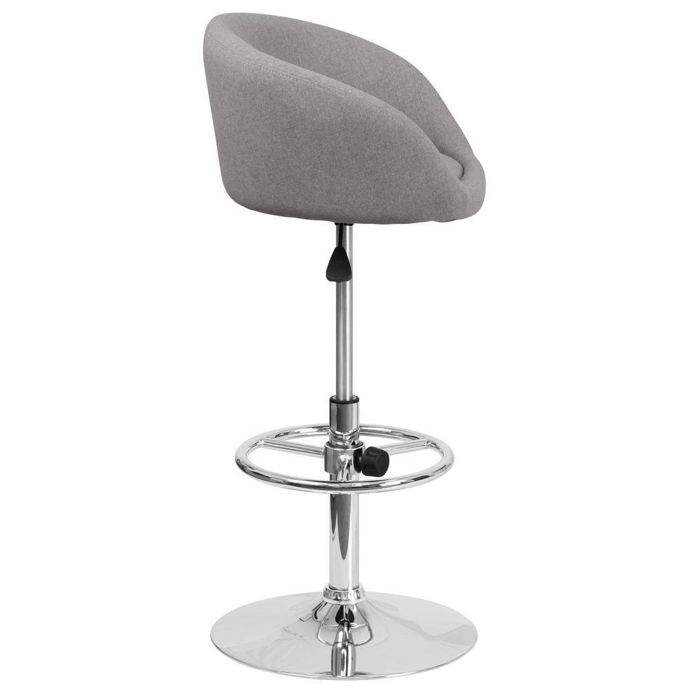 Gray Fabric Adjustable Height Swivel Barstool with Chrome Base
