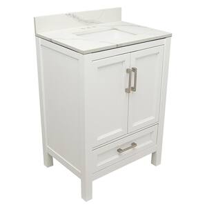 Salerno 25 in. W x 19 in. D Bath Vanity in. White with Quartz Stone Vanity Top in Calacatta White with White Basin