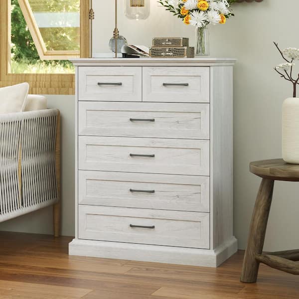 Beige Wood Grain 6-Drawer 31.5 in. Width x 40.4 in. Height Wooden Chest of Drawers, Dresser with Large Storage Space
