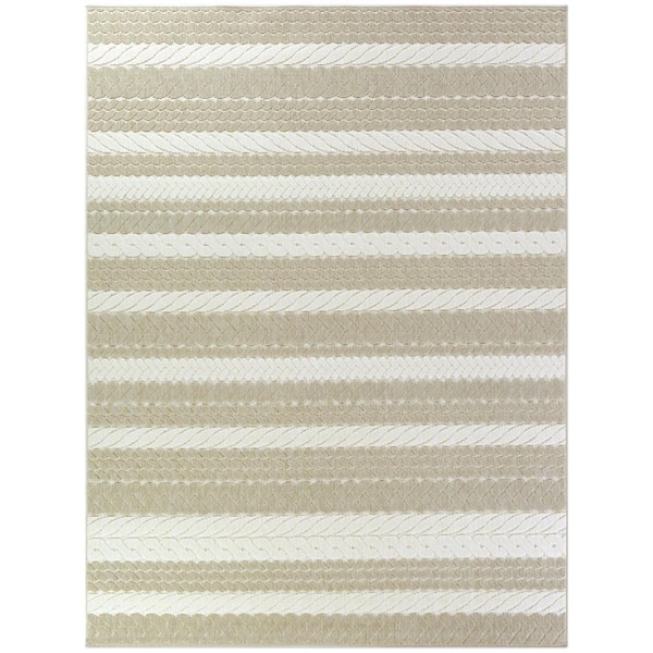 BALTA Caldwell Tan 7 ft. 10 in. x 10 ft. Stripe Indoor/Outdoor Area Rug