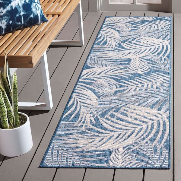 Beach House Blue/Ivory 2 ft. x 10 ft. Oversized Tropical Indoor/Outdoor Runner Rug