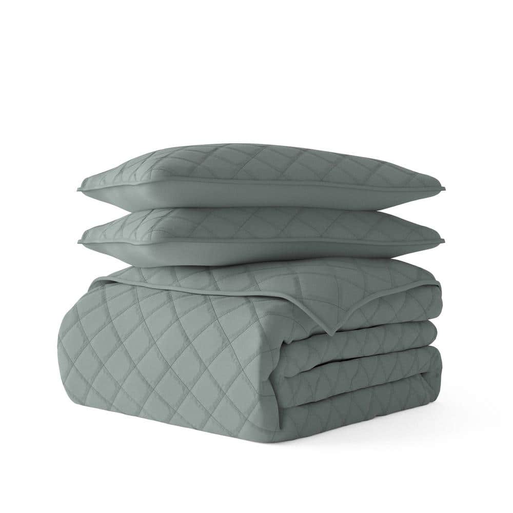 Eucalyptus King Reversible Microfiber Quilt Set with Shams