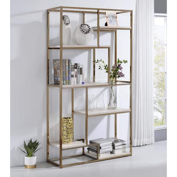 Klellia 70.25 in.Tall Champagne Glam Accent Bookcase