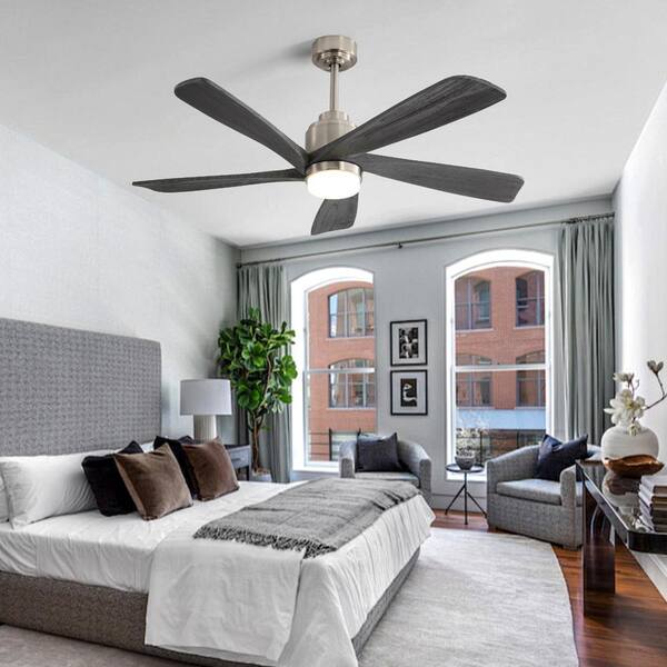 52 in. Smart Indoor Nickel Low Profile Standard Ceiling Fan with Remote Included & Dimmable Warm White Integrated LED