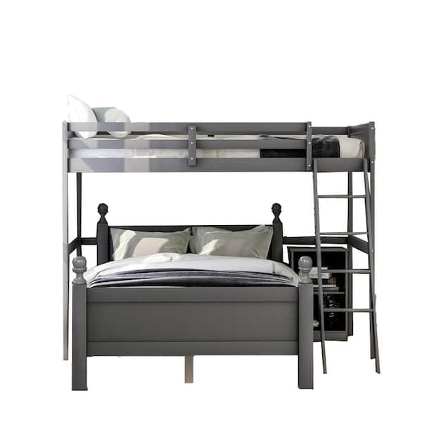Unbranded Gray Twin Over Full Loft Bed with Cabinet