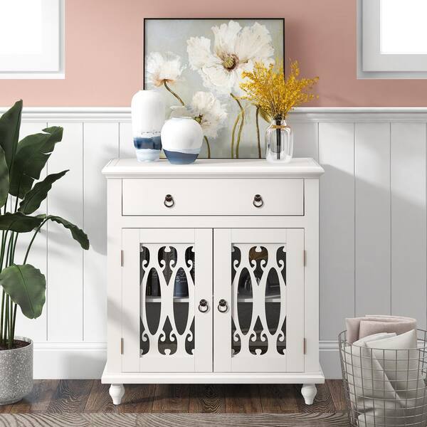 Costway 3-Door Buffet Sideboard Storage Credenza Cabinet Console Adjustable  Shelf White Wash 