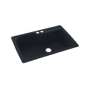Dual-Mount Black Galaxy Solid Surface 33 in. x 22 in. 2-Hole Single Bowl Kitchen Sink