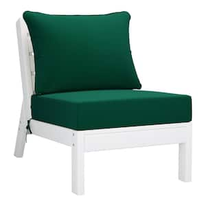 Birchwood Outdoor Patio Deep Seating HDPE Armless Lounge Chair in White with Green Cushions