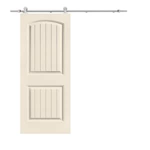 Elegant Series 30 in. x 80 in. Beige Stained Composite MDF 2 Panel Camber Top Sliding Barn Door with Hardware Kit