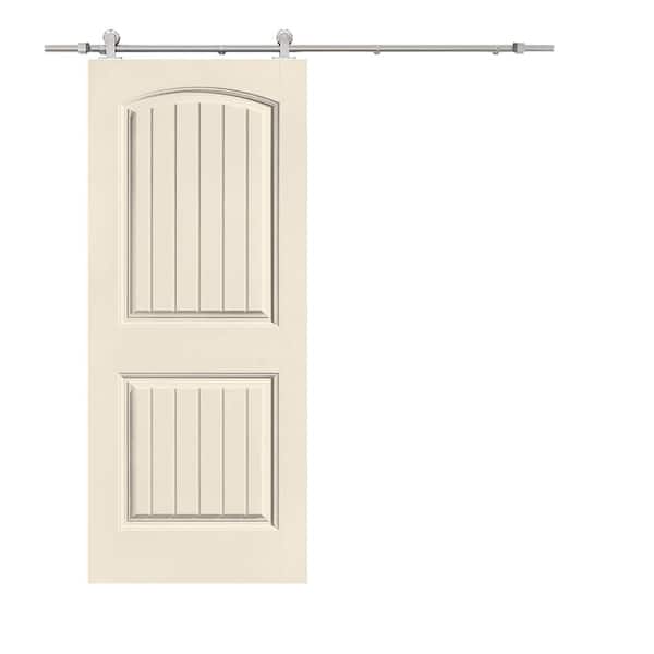 CALHOME Elegant Series 30 in. x 80 in. Beige Stained Composite MDF 2 Panel Camber Top Sliding Barn Door with Hardware Kit