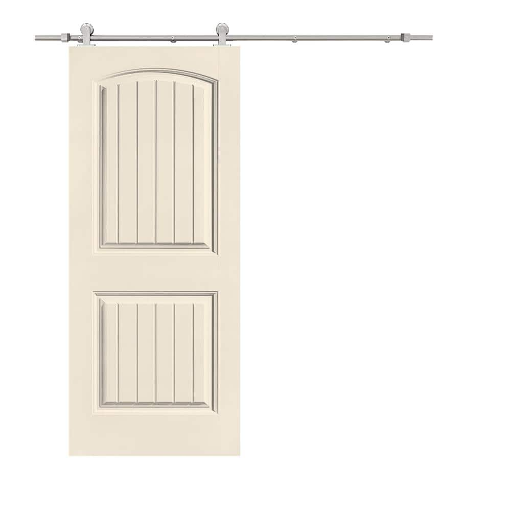 CALHOME Elegant Series 36 in. x 80 in. Beige Stained Composite MDF 2 Panel Camber Top Sliding Barn Door with Hardware Kit