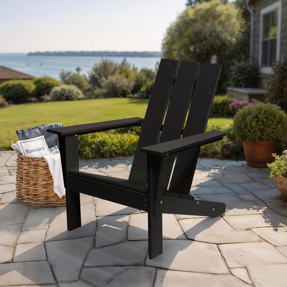 LuXeo Arcadia Black Plastic Outdoor Patio Adirondack Chair (Single