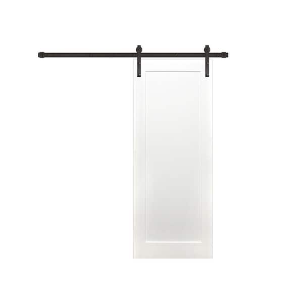 Pacific Entries 32 in. x 80 in. 1-Panel Primed Solid Pine Wood Interior Sliding Barn Door with Oil Rubbed Bronze Hardware Kit