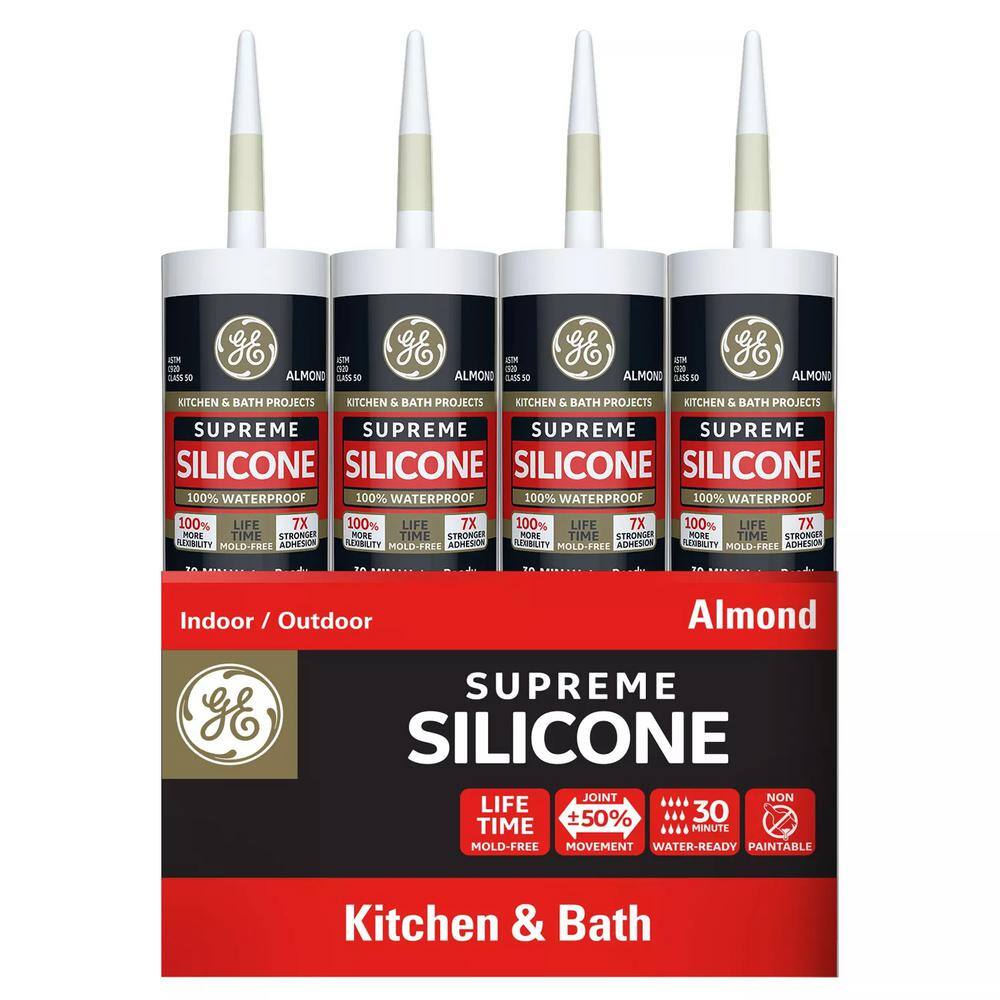 GE Supreme Silicone Caulk 10.1 oz. Kitchen and Bath Sealant Almond (12 ...