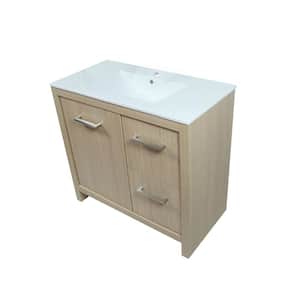 36 in. W x 18.5 in. D x 34.5 in. H Single Sink Freestanding Bath Vanity in Neutral with White Ceramic Sink
