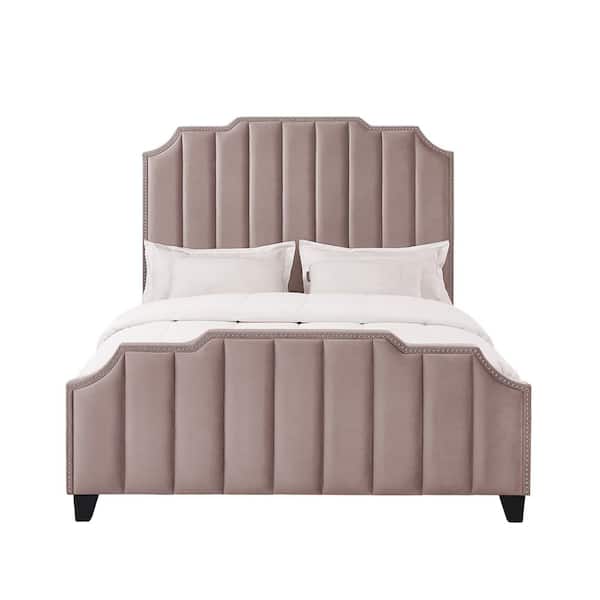 Inspired Home Aizen Pink Bed Frame Material Wood King Size Platform Bed with Upholstered Velvet Features