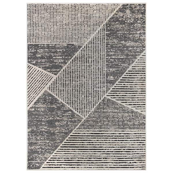 Contemporary Distressed Geometric Area Rug Cream 7 ft. 10 in. x 10 ft. Area Rug