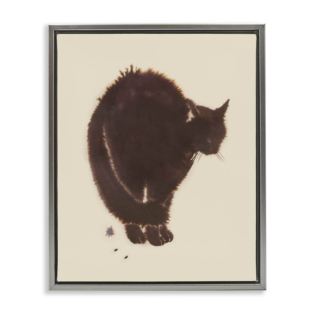 Minimal Cat on Beige by Grace Popp Gray Floater Frame Animal Graphic Art Print 21 in. x 17 in. price history on PriceWatchPro