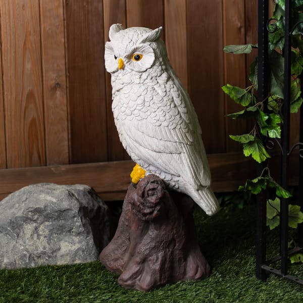 Alpine Corporation White Owl on Tree Trunk Statuary JUM584