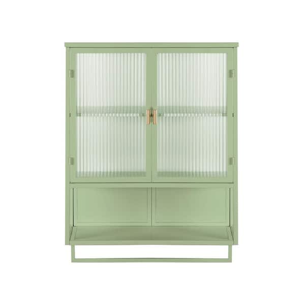 9 in. W x 24 in. D x 31 in. H Double-Glass Door Bathroom Storage Wall Cabinet in Green